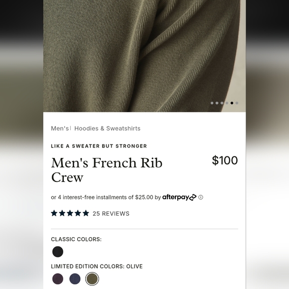 NEW American Giant French Rib Crew Long Sleeve Sweater Olive Green Size XL - Picture 10 of 12